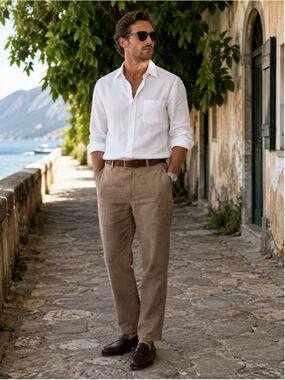 Banana Republic Pant Men 32x32 Linen Cotton Straight Leg Coastal Old Money Brown